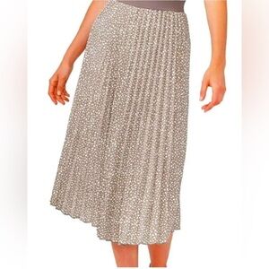 ♥️Vince Camuto Brown & White Polka Dot Pleated Midi Skirt Elastic Waist Size XXL